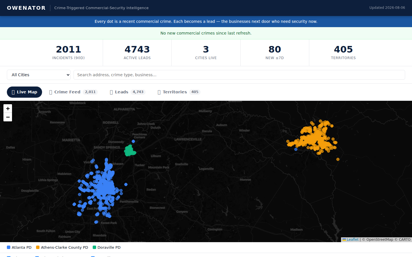 Crime-triggered lead generation engine