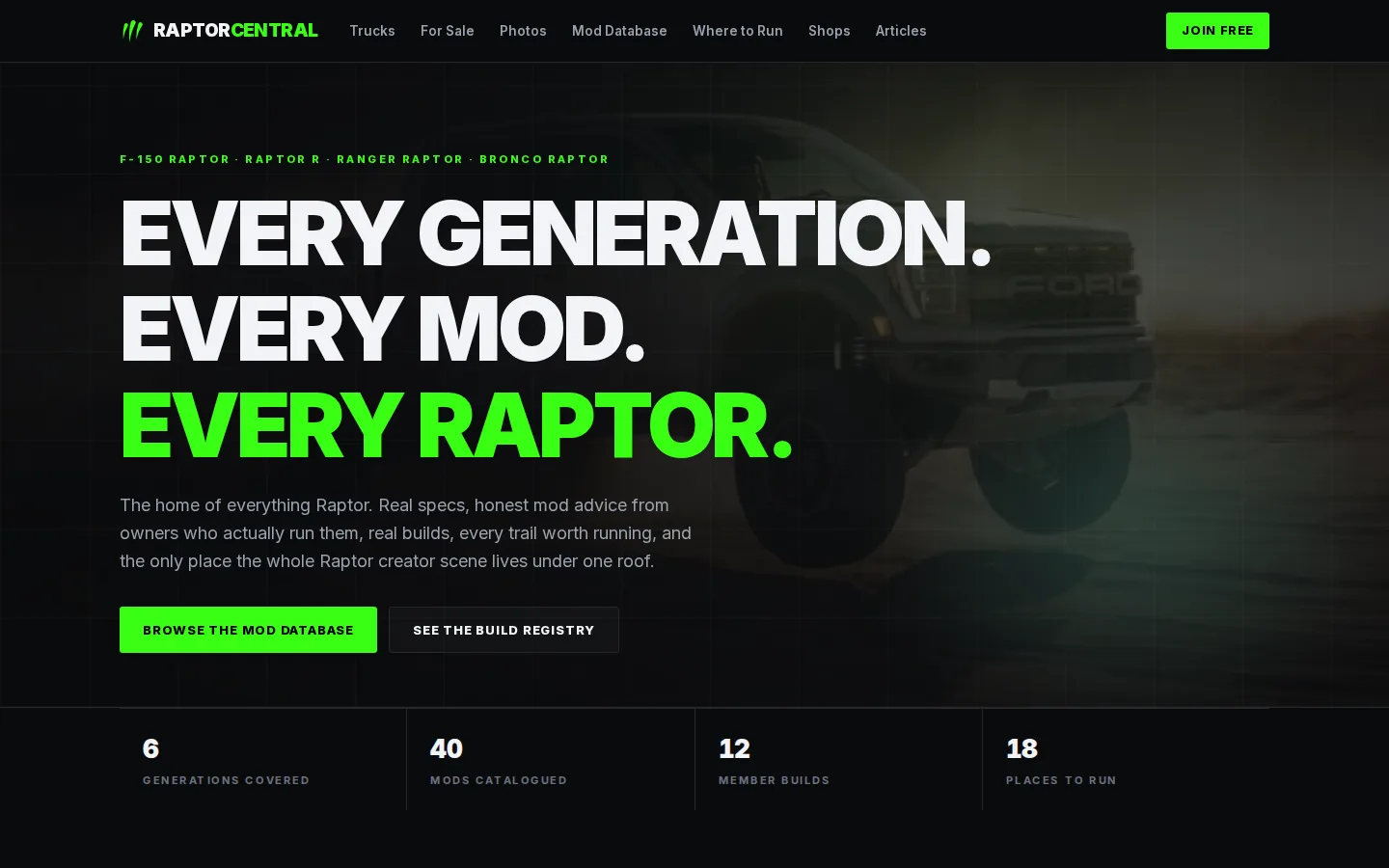 Raptor Central homepage