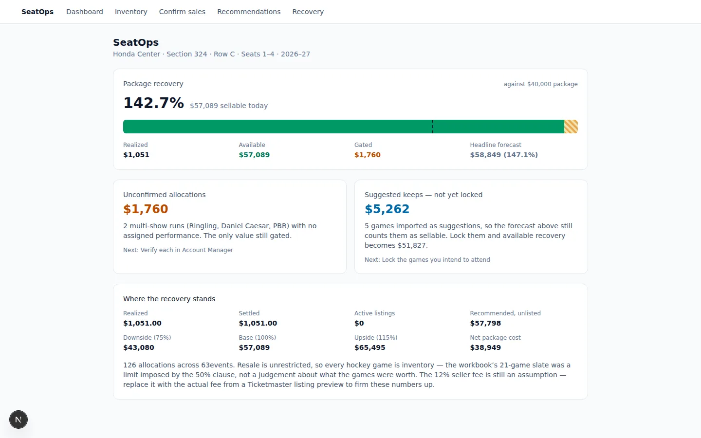 SeatOps recovery dashboard
